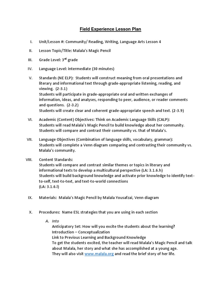 Christa Esl Methods Thematic Unit Lesson Plan 4 Grade 3 PDF Lesson