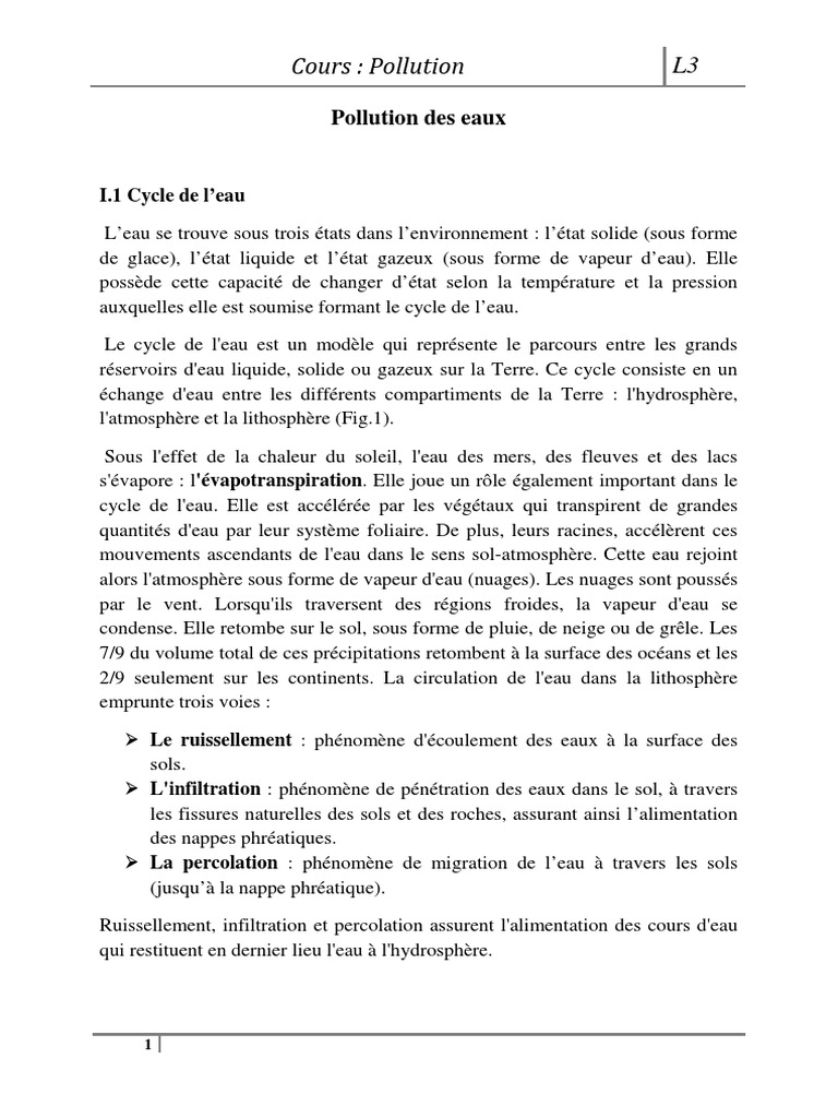 Pollution des eaux : causes et solutions | PDF | Cycle de l'eau ...