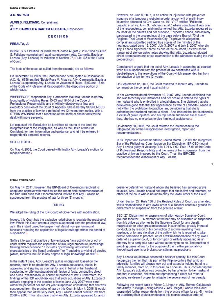 Legal Ethics Cases PDF Disbarment Practice Of Law