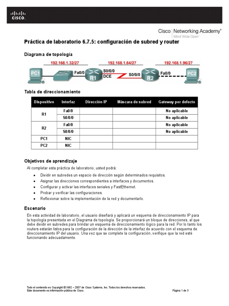 E1 Lab 6 7 5 | PDF | Dirección IP | Enrutador (Computación)