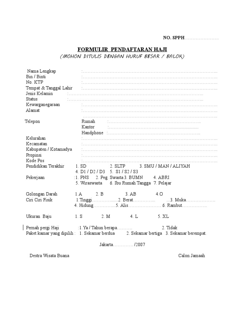 Formulir Pendaftaran Haji dan Umroh | PDF