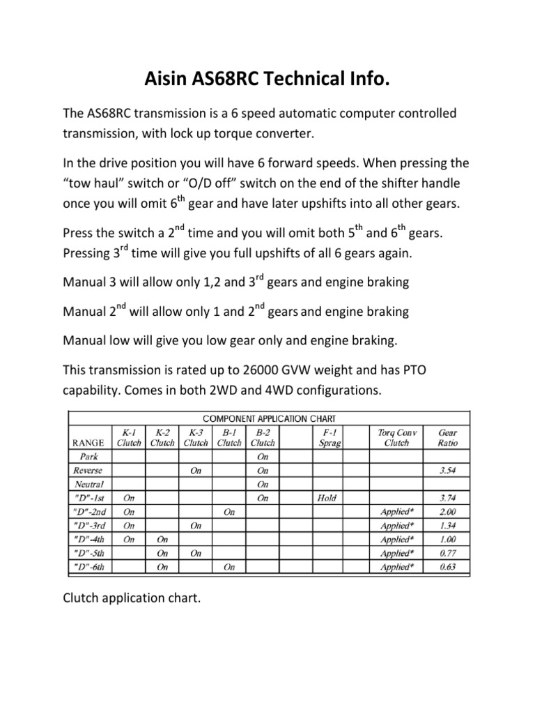 Aisin AS68RC Transmission Overview | PDF | Transmission (Mechanics ...
