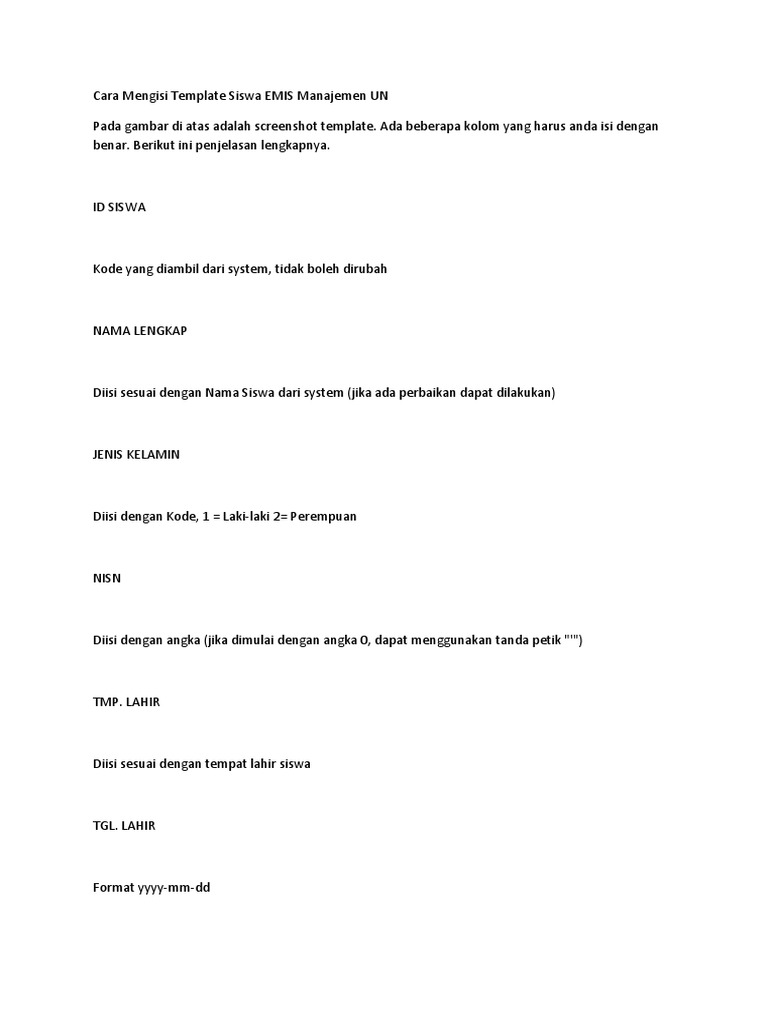 Cara Mengisi Template Siswa Emis Manajemen Un