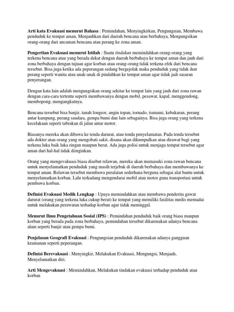 Arti Kata Evakuasi Menurut Bahasa Pdf