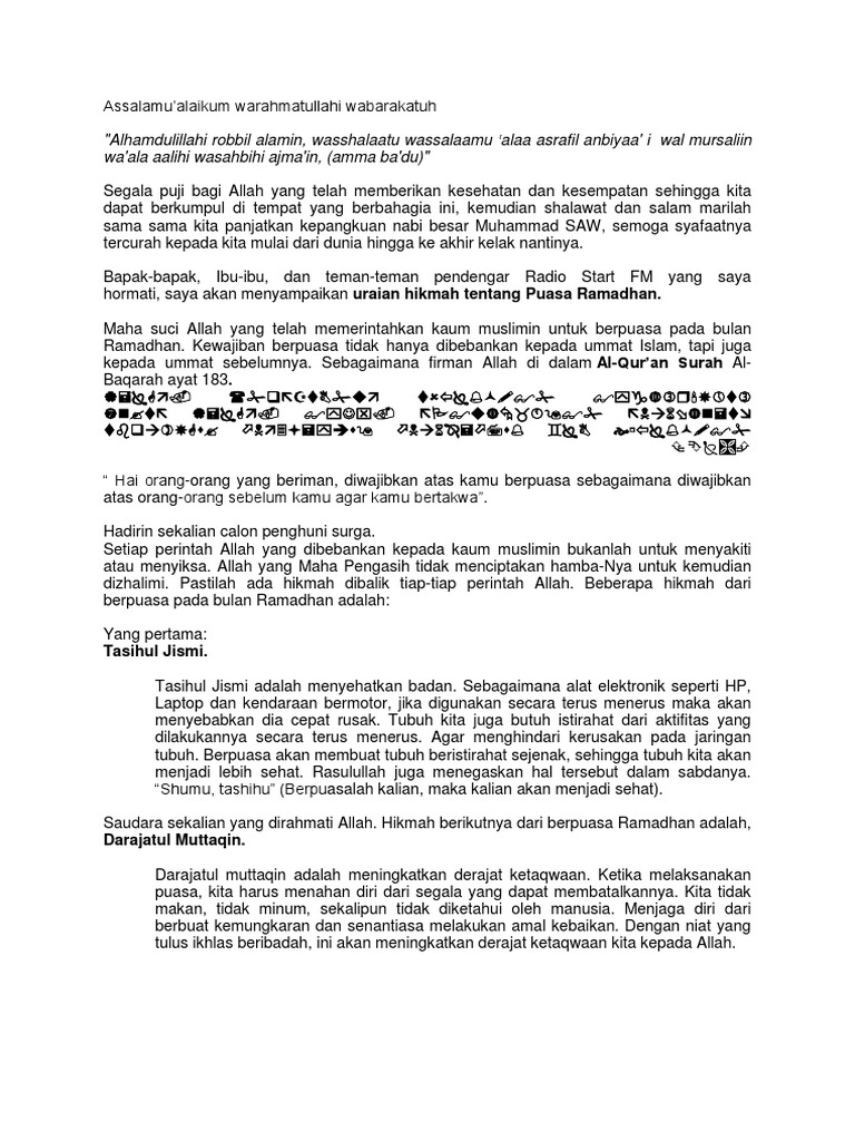 Pidato Singkat Tentang Puasa Ramadhan