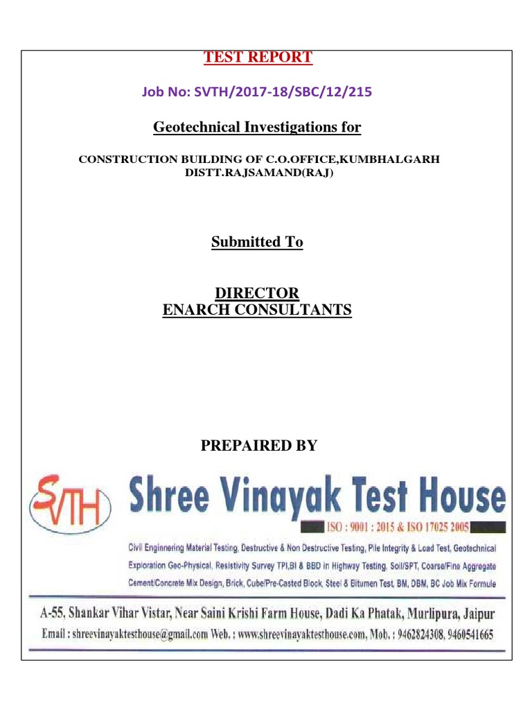 Rajsamand SBC Soil Test Report | PDF | Geotechnical Engineering | Soil