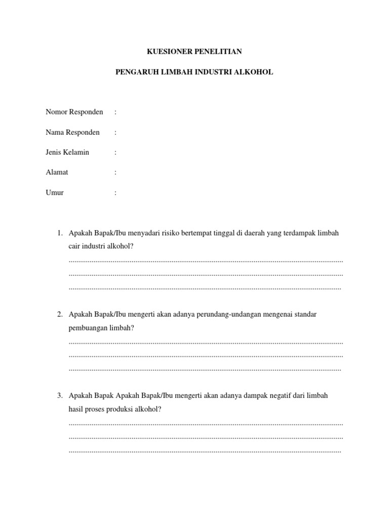 Contoh Kuesioner Penelitian Limbah