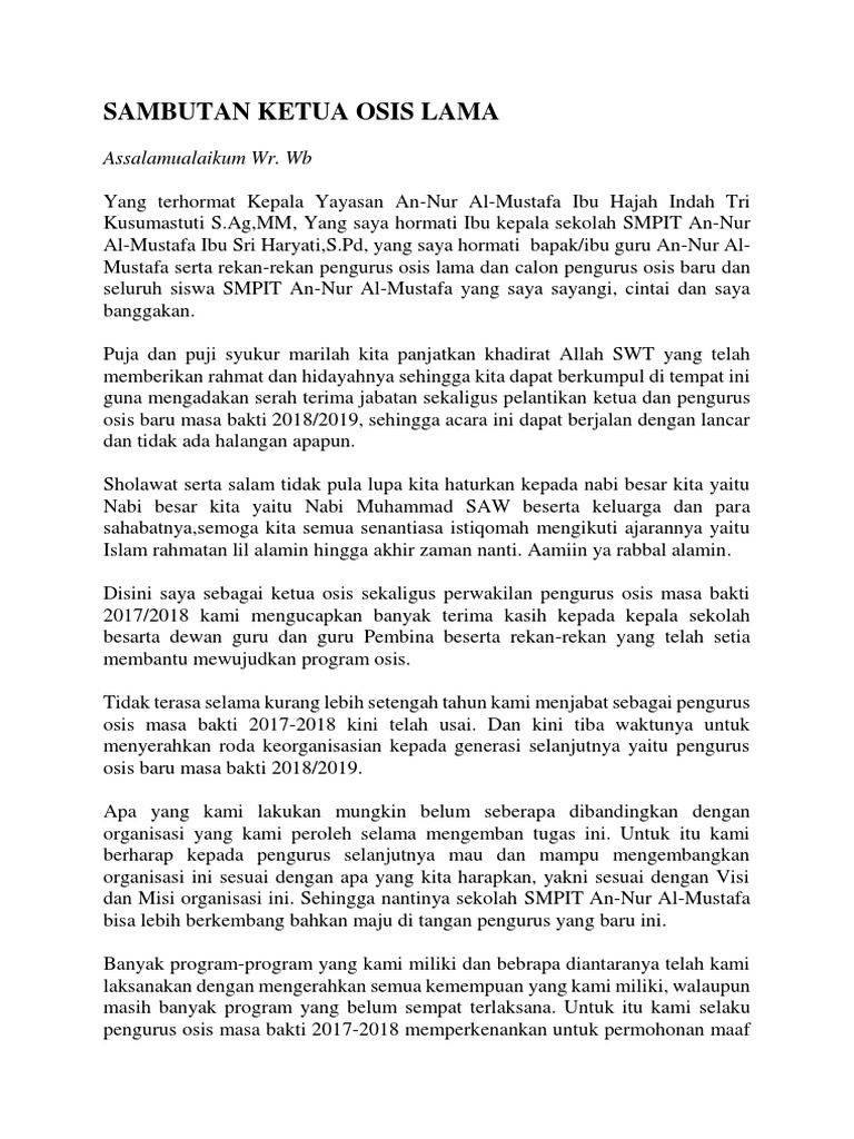 Sambutan Ketua Osis Lama