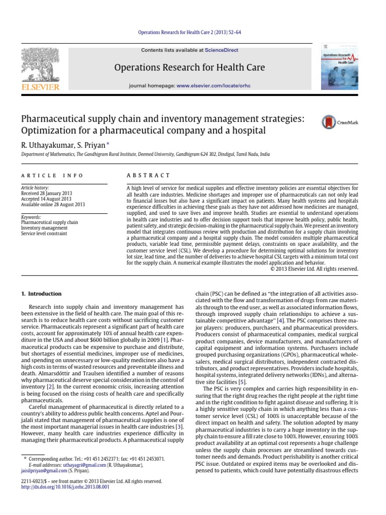 Pharmaceutical Supply Chain and Inventory Management Strategies PDF ...