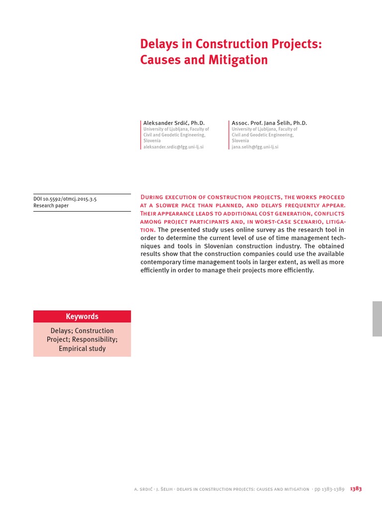 Causes and Mitigation of Delays in Construction | PDF | Data Analysis ...