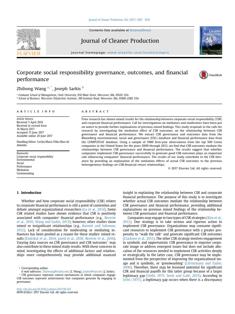 Corporate Social Responsibility Governance, Outcomes, and Financial ...