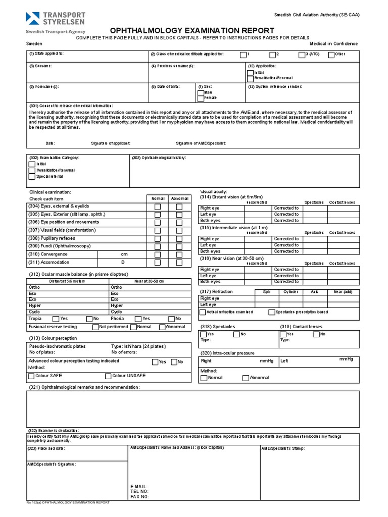 Aviation Ophthalmology Examination Report | PDF | Ophthalmology | Eye