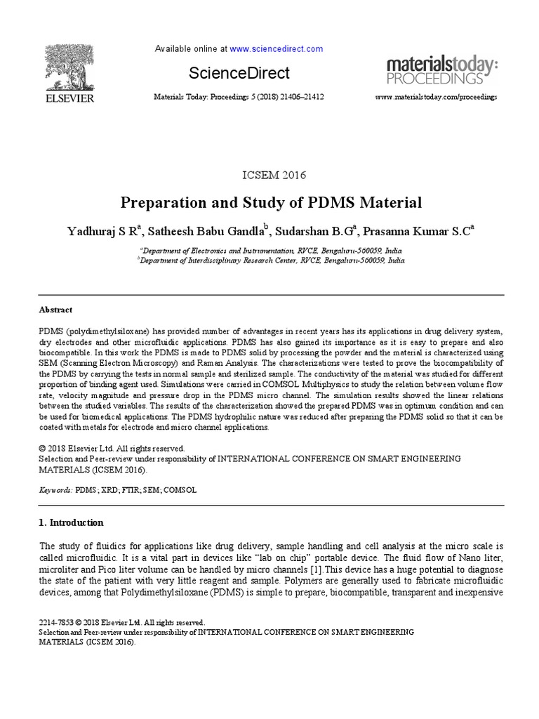 Preparation and Study of Pdms Material: Sciencedirect | PDF | Navier ...