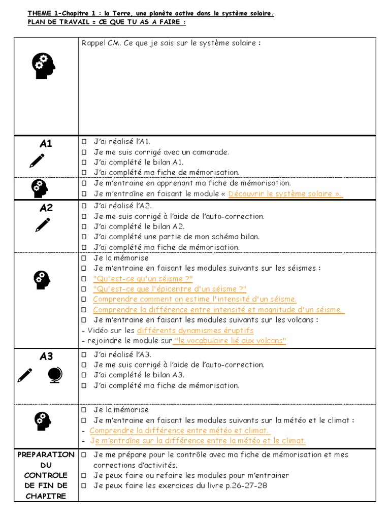 Plan Travail Terre Systeme Solaire