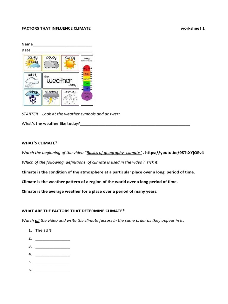 Factors That Influence Climate Worksheets Pdf Earth Weather