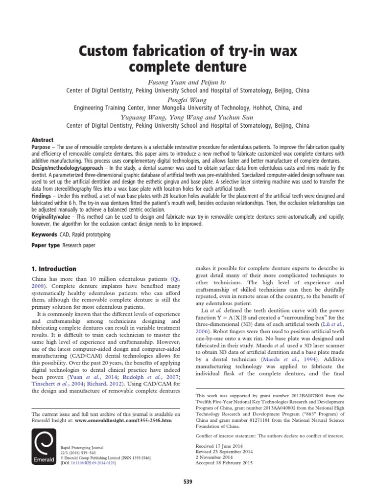 Custom Fabrication of Try-In Wax Complete Denture | PDF | Dentures ...