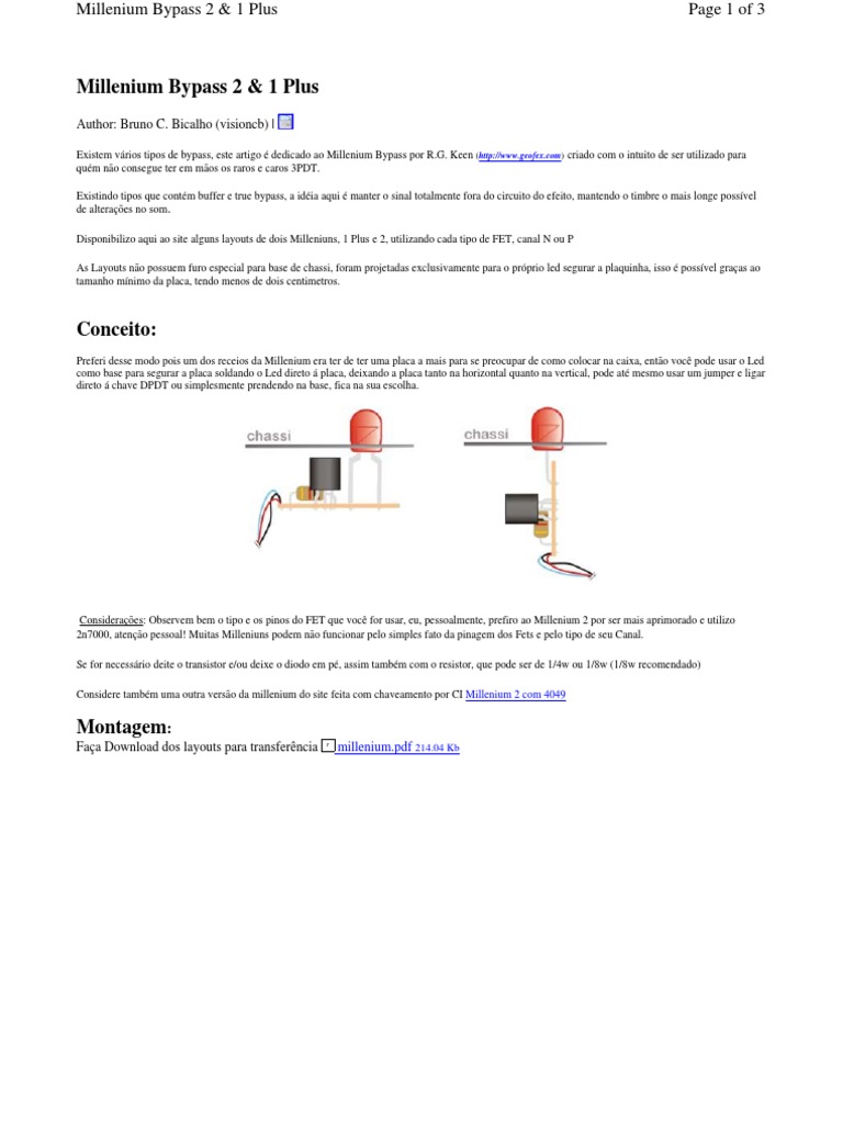 Millenium Bypass: Layouts e Montagem | PDF | Diodo emissor de luz ...