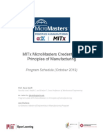 MITx MicroMasters Manufacturing Program Schedule Oct 2019