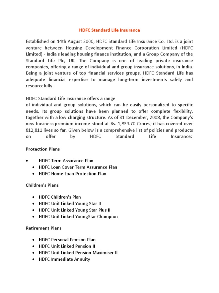 HDFC Standard Life Insurance | PDF | Life Insurance | Insurance