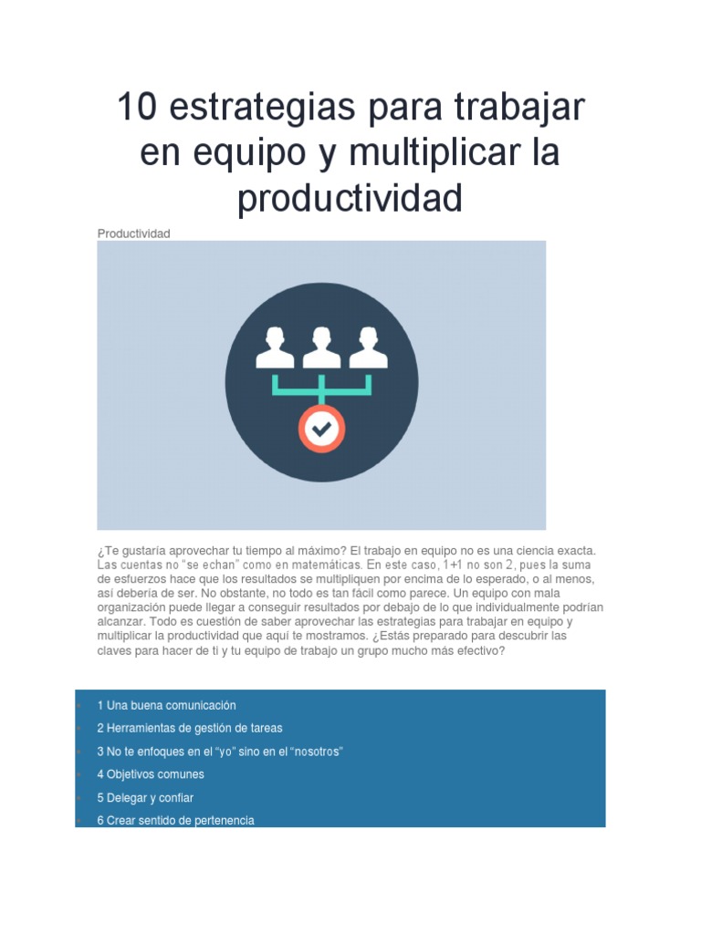 Estrategias para mejorar el trabajo en equipo | PDF | Aprendizaje ...