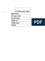 Price No. of Units To Be Sold Revenue VC Per Unit Fixed Cost Total VC Total Cost Profit