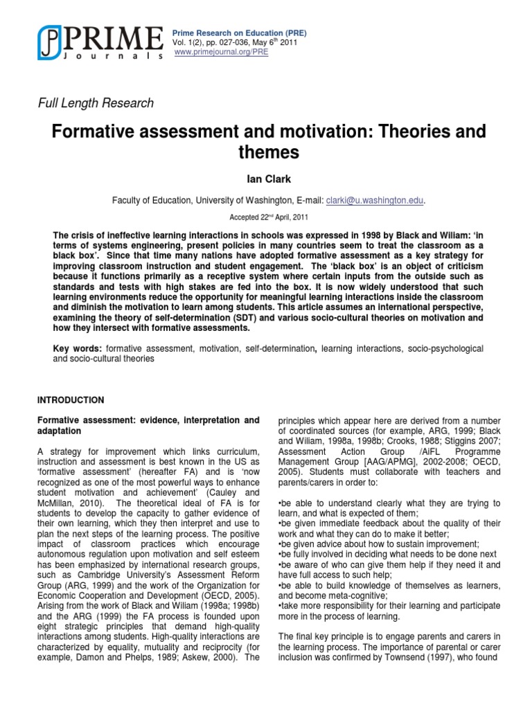 Formative Assessment and Motivation Insights | PDF | Motivation ...