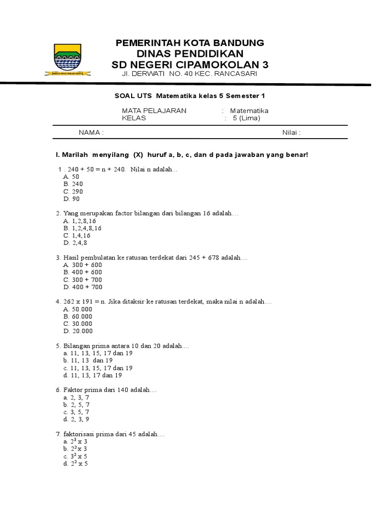 Soal Uts Matematika Bisnis Semester 1