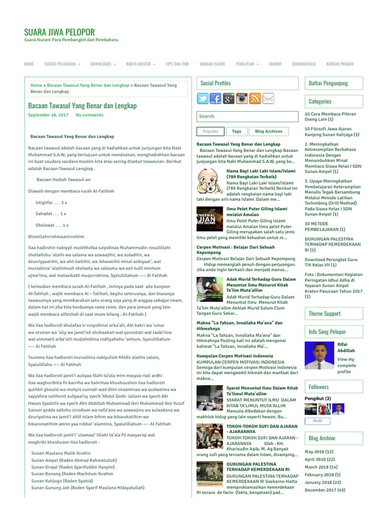 Bacaan Tawasul Yang Benar Dan Lengkap Suara Jiwa Pelopor Pdf