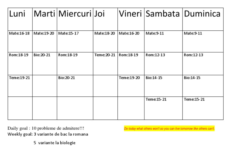 Luni Marti Miercuri Joi Vineri Sambata Duminica In Engleza