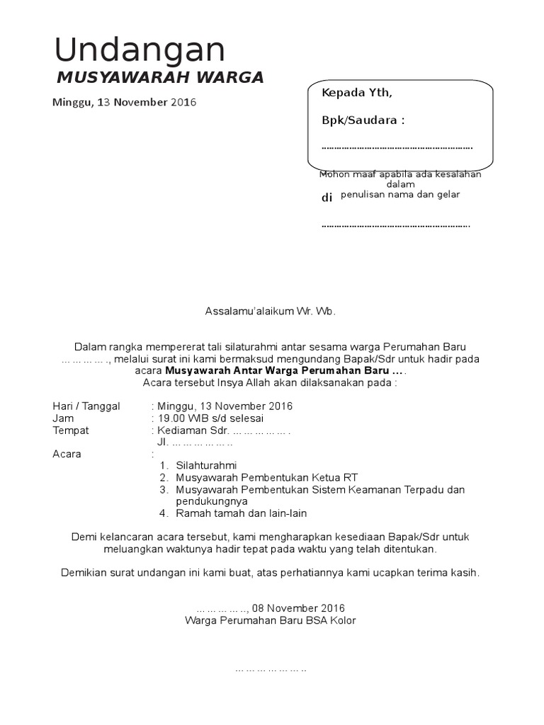 Surat Undangan Musyawarah