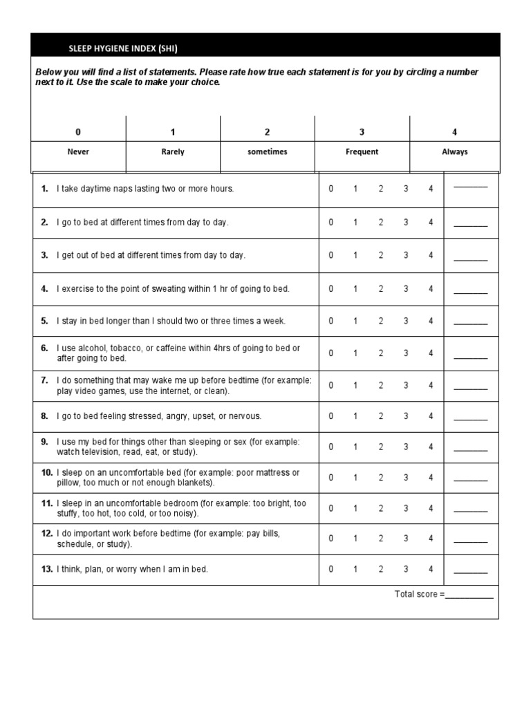 SLEEP-HYGIENE-INDEX-DrWendieRobbins.pdf | Bed | Sleep
