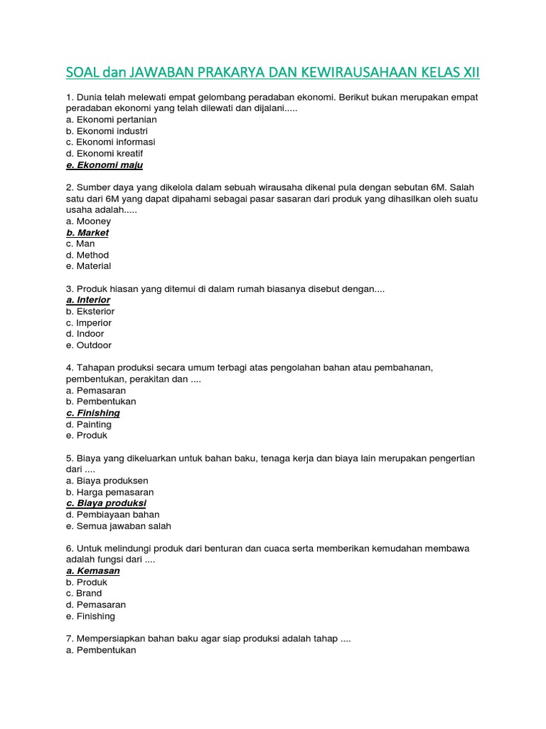 Kumpulan Soal Un Sma Pdf Jawaban Soal Kewirausahaan Kelas 12