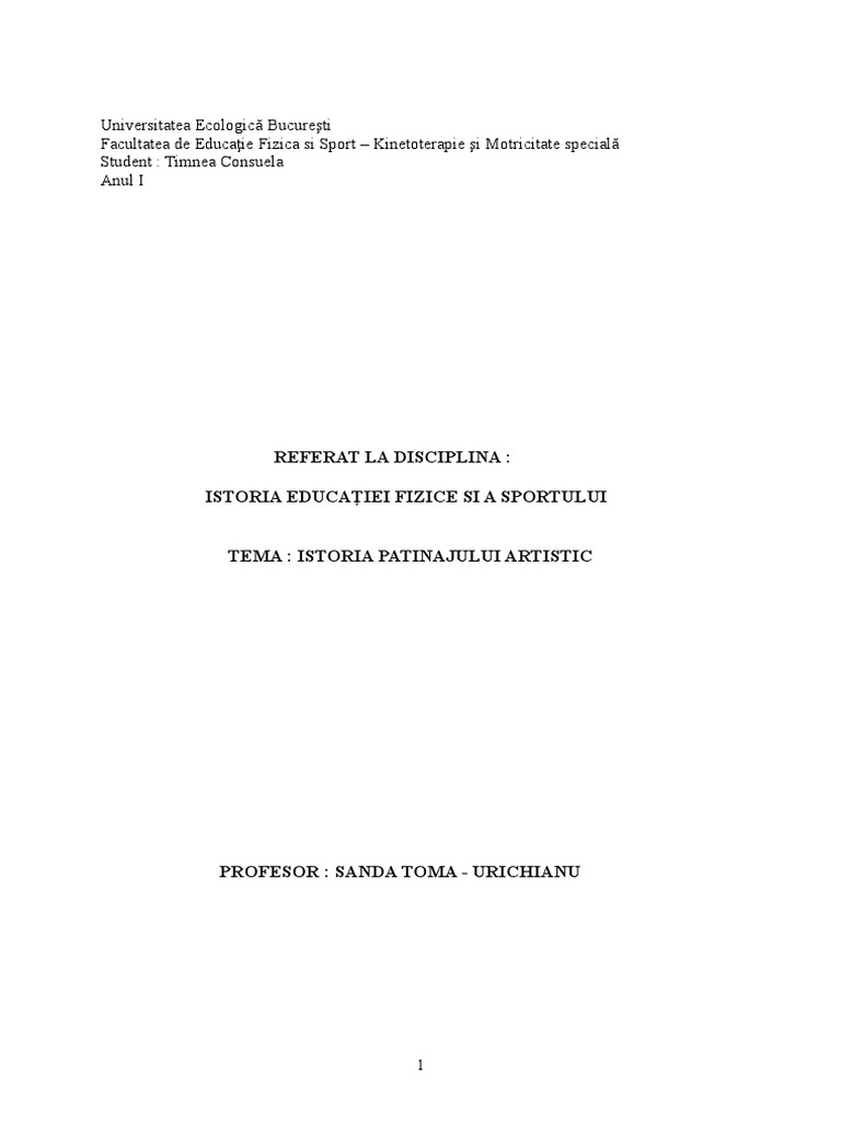 Referat Patinajul Artistic In Romania