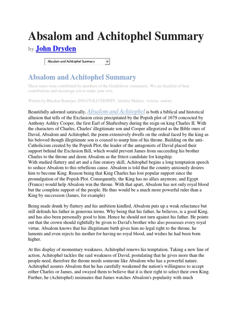What Does Achitophel Say About Absalom? – HASNPX