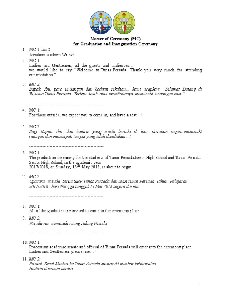 MC Script for Graduation Ceremony | PDF | Home & Garden | Technology ...