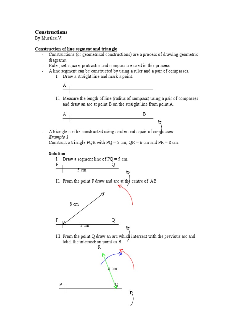 Constructions Construction Of Line Segment And Triangle Pdf