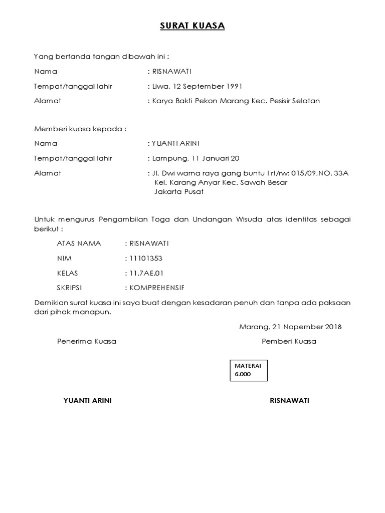 8800 Contoh Surat Kuasa Pengambilan Undangan Wisuda Terbaik