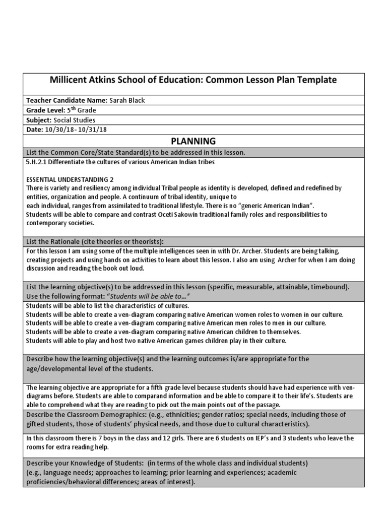 Social Studies Lesson Plan PDF Educational Psychology Education