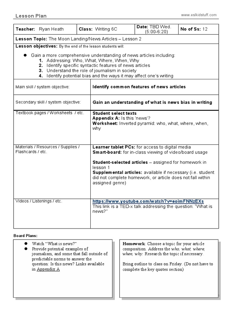Lesson 2 Journalism News Lesson Plan