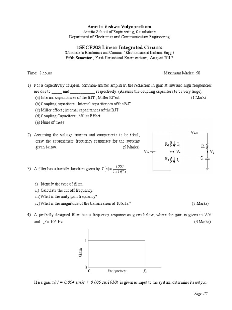 Linear Integrated Circuits Exam 2017 | PDF | Operational Amplifier ...