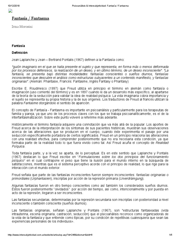 Fantasía y Psicoanálisis: Conceptos Clave | PDF | Psicoanálisis | Mente ...