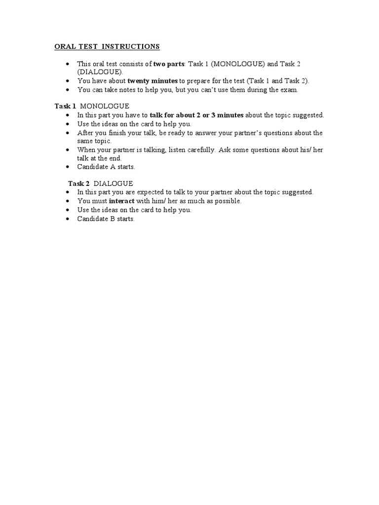 Oral Test Instructions | PDF