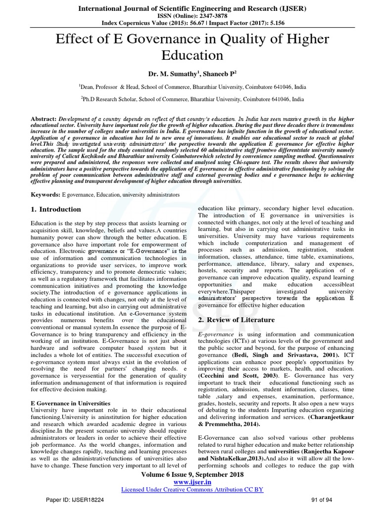 Effect of E Governance in Quality of Higher | PDF | Governance | University