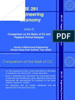 ME 291 Engineering Economy: Comparison On The Basis of CC and Payback Period Analysis