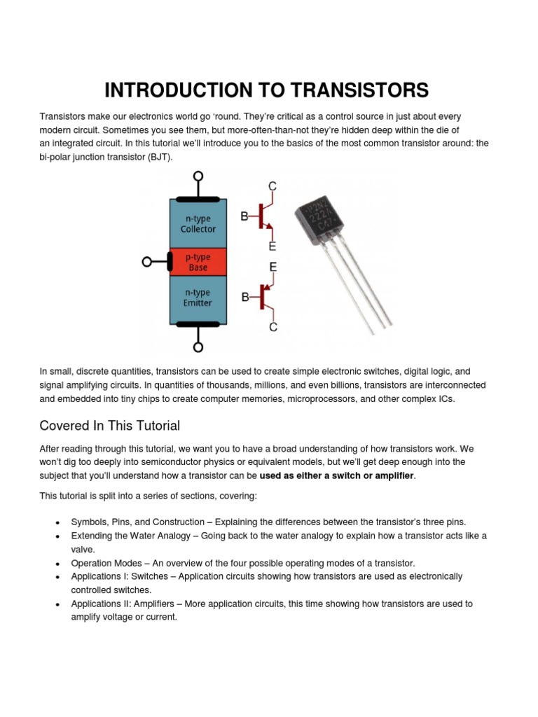 Introduction To Transistors Pdf Pdf Bipolar Junction Transistor