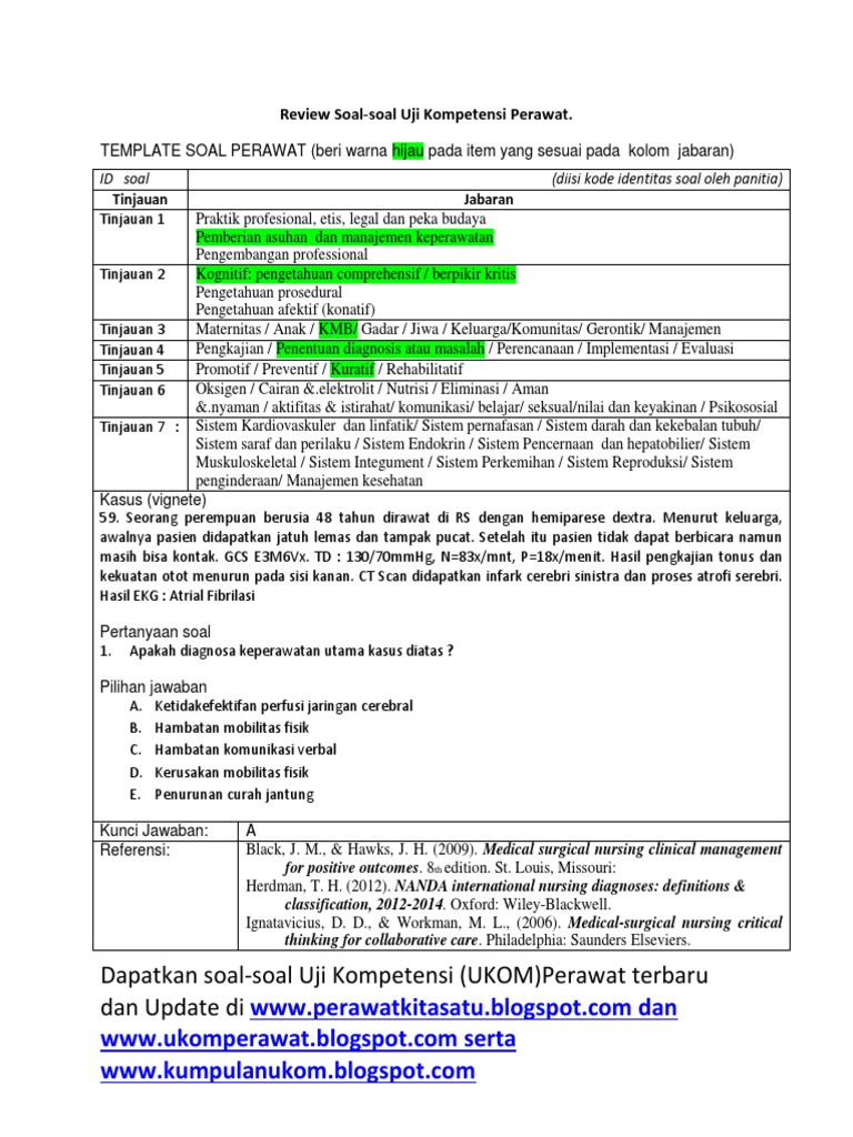 Soal dan Kunci Jawaban UKOM Perawat 2019 / 2020