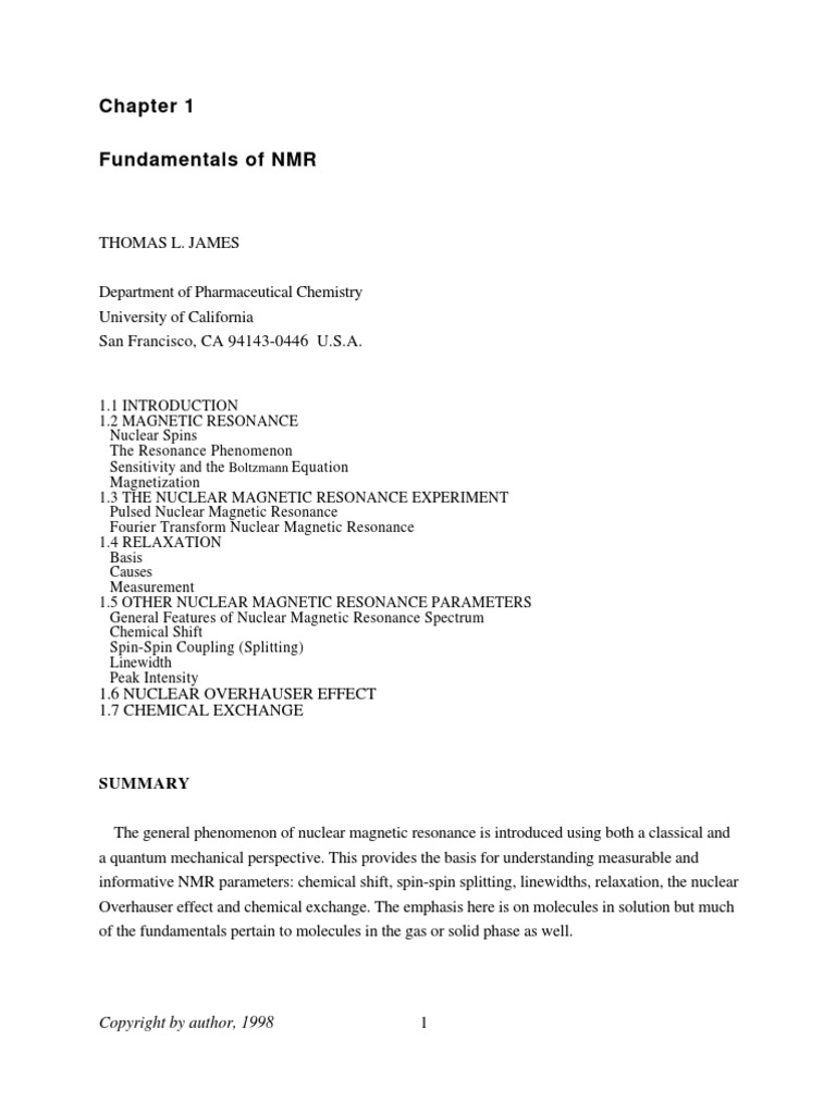 NMR | PDF | Relaxation (Nmr) | Nuclear Magnetic Resonance Spectroscopy