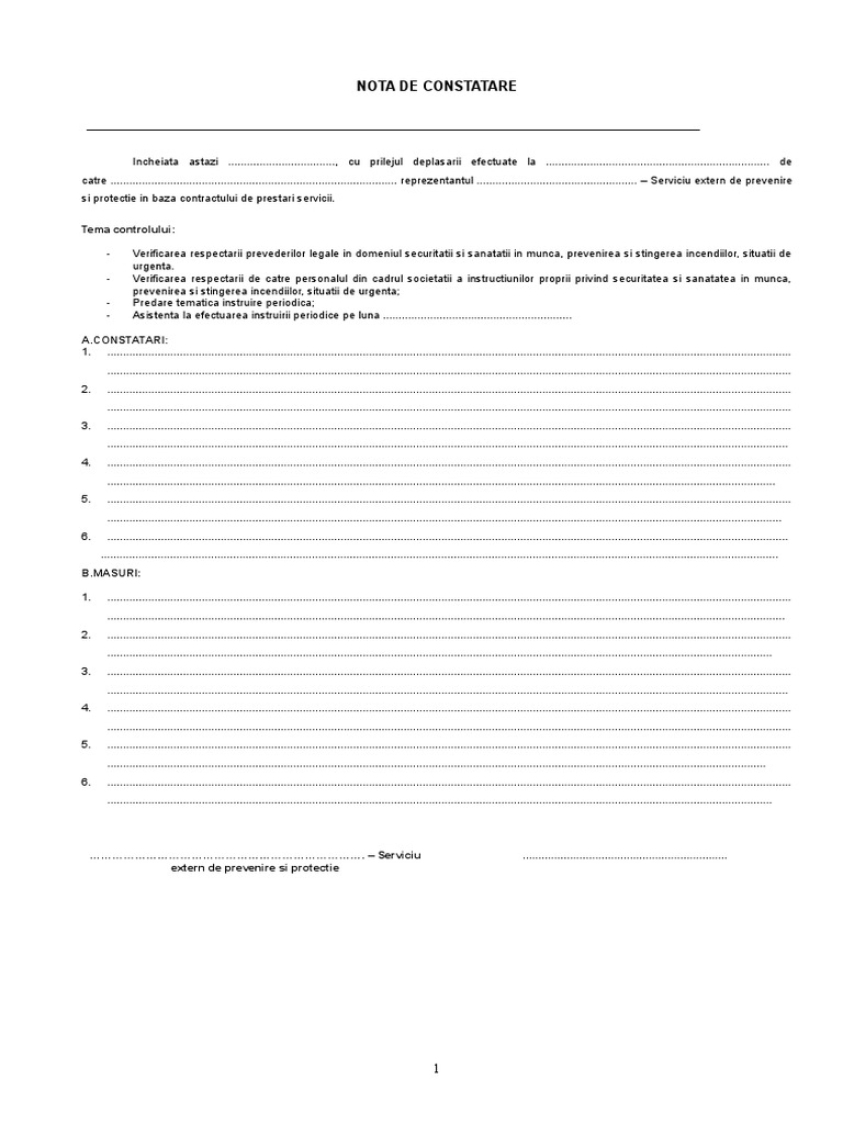 Nota Constatare SSM Psi 1 | PDF