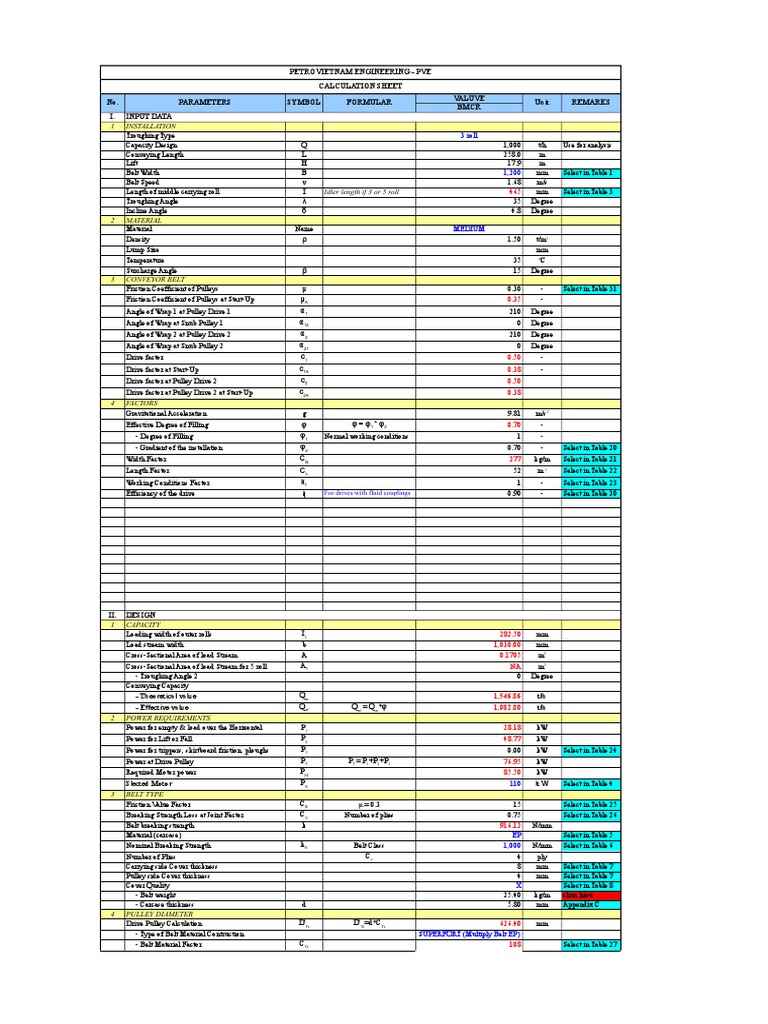 CONVEYOR CALCULATION SHEET Draft PDF Belt (Mechanical) Mechanical Engineering