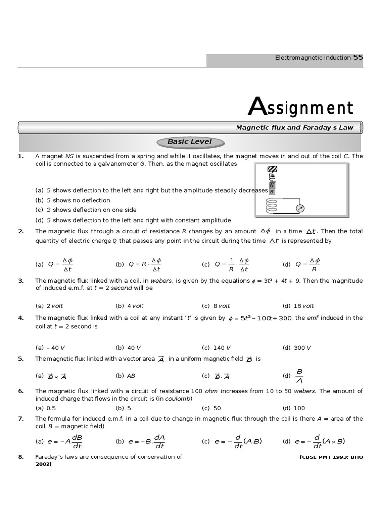 Electromagnetic Induction Assignment Pdf Electromagnetic Induction